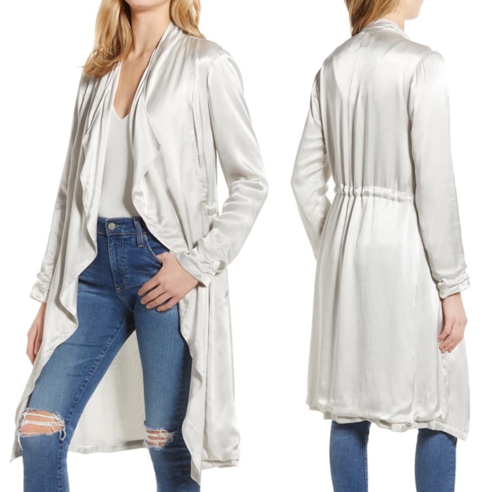 CUPCAKES AND CASHMERE Drape Front Satin Trench